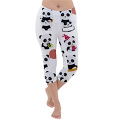 Playing Pandas Cartoons Lightweight Velour Capri Yoga Leggings by Apen