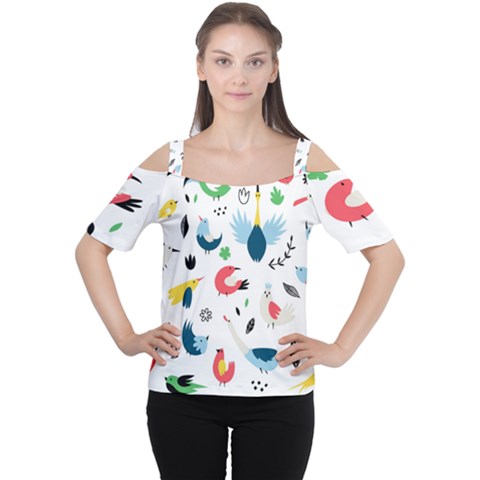 Vector Set Isolates With Cute Birds Scandinavian Style Cutout Shoulder T-shirt by Apen