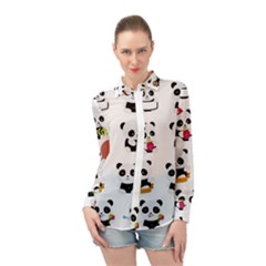 Playing Pandas Cartoons Long Sleeve Chiffon Shirt