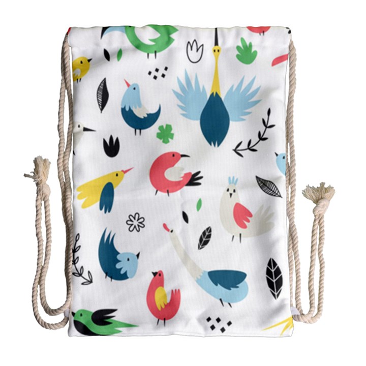 Vector Set Isolates With Cute Birds Scandinavian Style Drawstring Bag (Large)