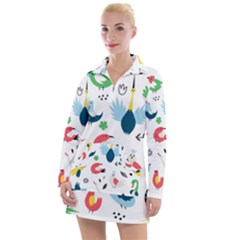 Vector Set Isolates With Cute Birds Scandinavian Style Women s Long Sleeve Casual Dress by Apen