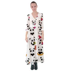 Playing Pandas Cartoons Button Up Maxi Dress by Apen