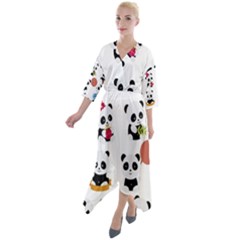 Playing Pandas Cartoons Quarter Sleeve Wrap Front Maxi Dress by Apen