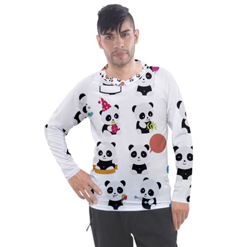 Playing Pandas Cartoons Men s Pique Long Sleeve T-shirt by Apen