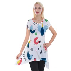 Vector Set Isolates With Cute Birds Scandinavian Style Short Sleeve Side Drop Tunic by Apen