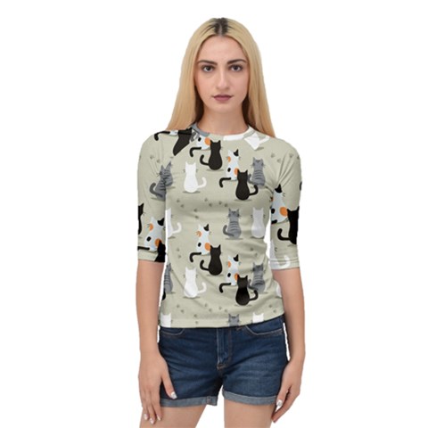 Cute Cat Seamless Pattern Quarter Sleeve Raglan T-shirt by Apen