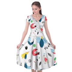 Vector Set Isolates With Cute Birds Scandinavian Style Cap Sleeve Wrap Front Dress by Apen