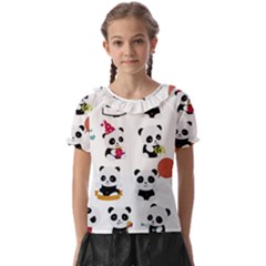 Playing Pandas Cartoons Kids  Frill Chiffon Blouse