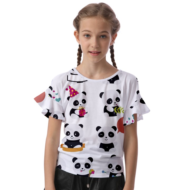 Playing Pandas Cartoons Kids  Cut Out Flutter Sleeves