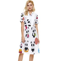 Playing Pandas Cartoons Button Top Knee Length Dress by Apen