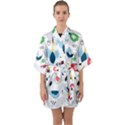 Vector Set Isolates With Cute Birds Scandinavian Style Half Sleeve Satin Kimono  View1