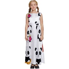 Playing Pandas Cartoons Kids  Satin Sleeveless Maxi Dress by Apen