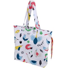 Vector Set Isolates With Cute Birds Scandinavian Style Drawstring Tote Bag by Apen