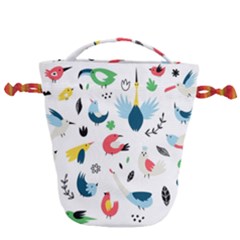 Vector Set Isolates With Cute Birds Scandinavian Style Drawstring Bucket Bag by Apen