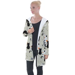 Cute Cat Seamless Pattern Longline Hooded Cardigan by Apen