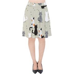 Cute Cat Seamless Pattern Velvet High Waist Skirt by Apen