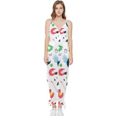 Vector Set Isolates With Cute Birds Scandinavian Style Sleeveless Tie Ankle Chiffon Jumpsuit by Apen