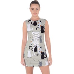 Cute Cat Seamless Pattern Lace Up Front Bodycon Dress by Apen