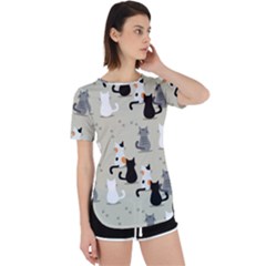 Cute Cat Seamless Pattern Perpetual Short Sleeve T-shirt by Apen