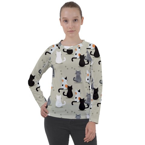 Cute Cat Seamless Pattern Women s Long Sleeve Raglan T-shirt by Apen