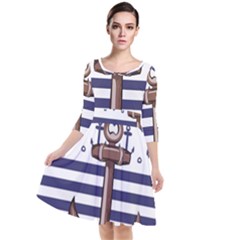 Anchor Background Design Quarter Sleeve Waist Band Dress by Apen