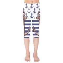 Anchor Background Design Kids  Capri Leggings  by Apen