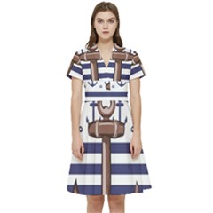 Anchor Background Design Short Sleeve Waist Detail Dress by Apen