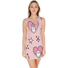 Cartoon Cute Valentines Day Doodle Heart Love Flower Seamless Pattern Vector Bodycon Dress by Apen