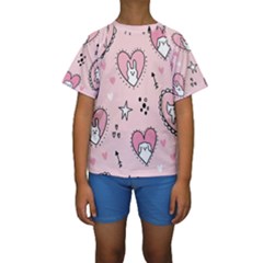 Cartoon Cute Valentines Day Doodle Heart Love Flower Seamless Pattern Vector Kids  Short Sleeve Swimwear by Apen