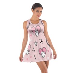 Cartoon Cute Valentines Day Doodle Heart Love Flower Seamless Pattern Vector Cotton Racerback Dress by Apen