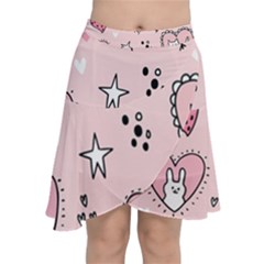 Cartoon Cute Valentines Day Doodle Heart Love Flower Seamless Pattern Vector Chiffon Wrap Front Skirt by Apen