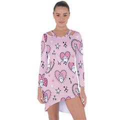 Cartoon Cute Valentines Day Doodle Heart Love Flower Seamless Pattern Vector Asymmetric Cut-out Shift Dress by Apen