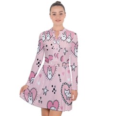 Cartoon Cute Valentines Day Doodle Heart Love Flower Seamless Pattern Vector Long Sleeve Panel Dress