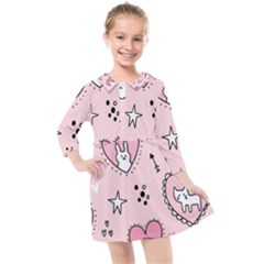 Cartoon Cute Valentines Day Doodle Heart Love Flower Seamless Pattern Vector Kids  Quarter Sleeve Shirt Dress