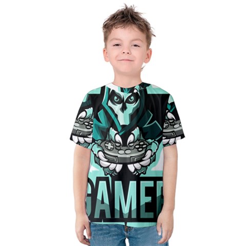 Gamer Illustration Gamer Video Game Logo Kids  Cotton T-shirt by Sarkoni