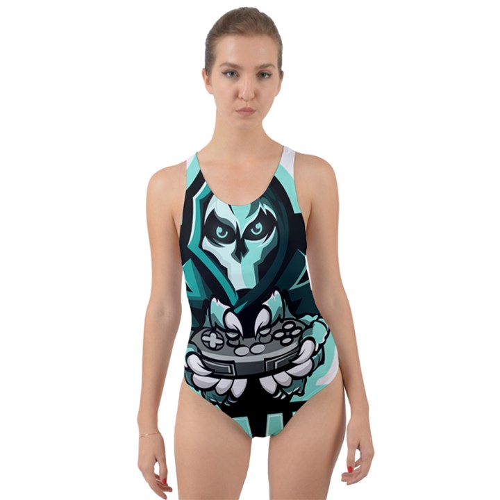 Gamer Illustration Gamer Video Game Logo Cut-Out Back One Piece Swimsuit