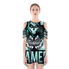 Gamer Illustration Gamer Video Game Logo Shoulder Cutout One Piece Dress by Sarkoni