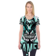 Gamer Illustration Gamer Video Game Logo Short Sleeve Tunic  by Sarkoni