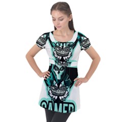 Gamer Illustration Gamer Video Game Logo Puff Sleeve Tunic Top by Sarkoni