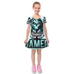 Gamer Illustration Gamer Video Game Logo Kids  Short Sleeve Velvet Dress by Sarkoni