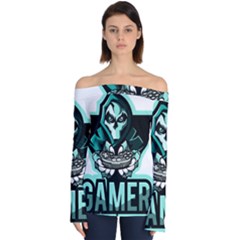 Gamer Illustration Gamer Video Game Logo Off Shoulder Long Sleeve Top by Sarkoni