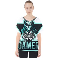 Gamer Illustration Gamer Video Game Logo V-neck Dolman Drape Top by Sarkoni