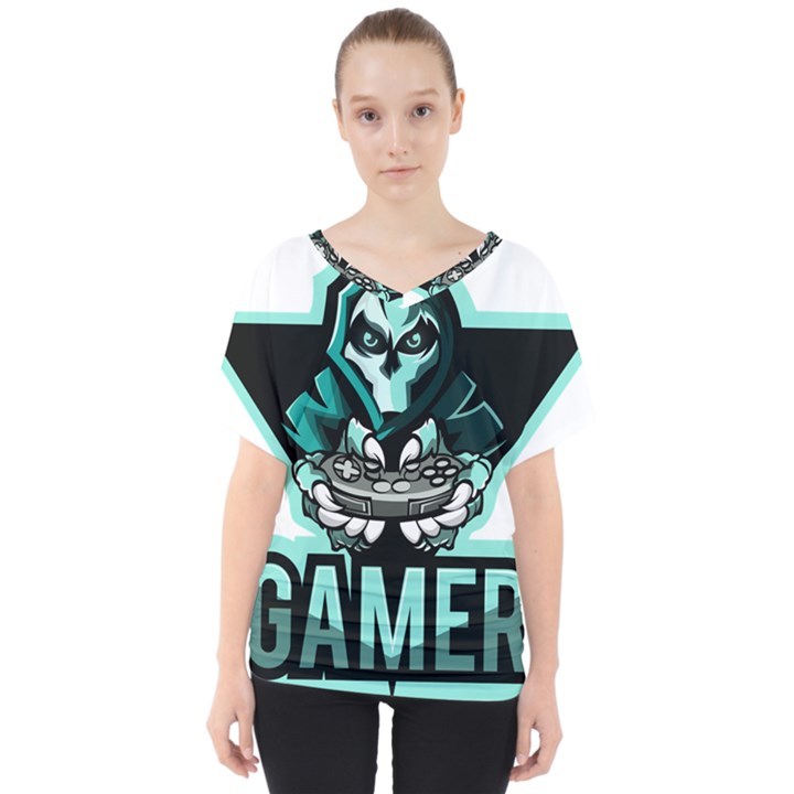 Gamer Illustration Gamer Video Game Logo V-Neck Dolman Drape Top