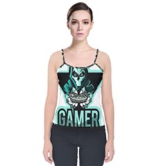 Gamer Illustration Gamer Video Game Logo Velvet Spaghetti Strap Top by Sarkoni