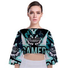 Gamer Illustration Gamer Video Game Logo Tie Back Butterfly Sleeve Chiffon Top by Sarkoni