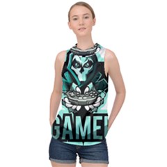 Gamer Illustration Gamer Video Game Logo High Neck Satin Top by Sarkoni