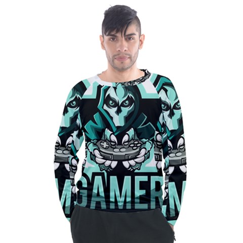 Gamer Illustration Gamer Video Game Logo Men s Long Sleeve Raglan T-shirt by Sarkoni