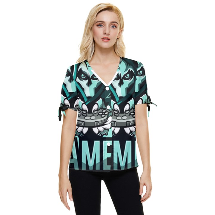 Gamer Illustration Gamer Video Game Logo Bow Sleeve Button Up Top