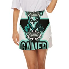 Gamer Illustration Gamer Video Game Logo Mini Front Wrap Skirt by Sarkoni