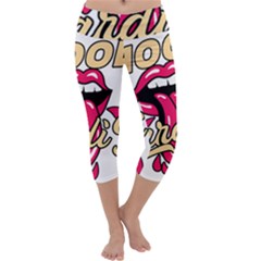 Music Hip Hop Text Black White 3d Capri Yoga Leggings by Sarkoni